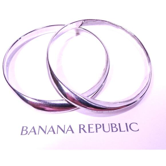 Banana Republic Aureus + Argent Shiny Silver Wavy Bangle Bracelet Set NWT 68 - Picture 1 of 6